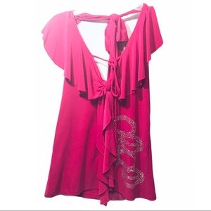 Sleeveless ruffle collar pink shirt | Size: M